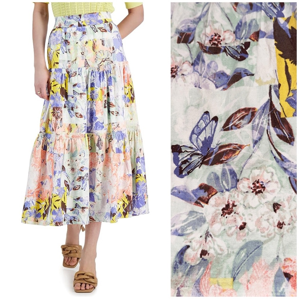 INC International Concepts Linen Blend Floral Butterfly Midi Skirt Women’s Large
